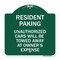 Signmission Tow Away Resident Parking Unauthorized Cars Will Be Towed Away at Owners Expense, GW-1818-22805 A-DES-GW-1818-22805 - alternate 1